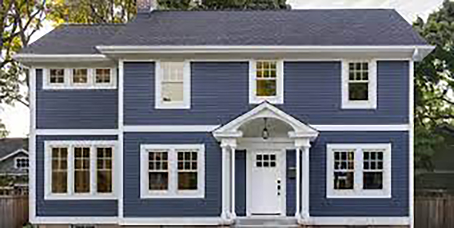 House with new blue siding